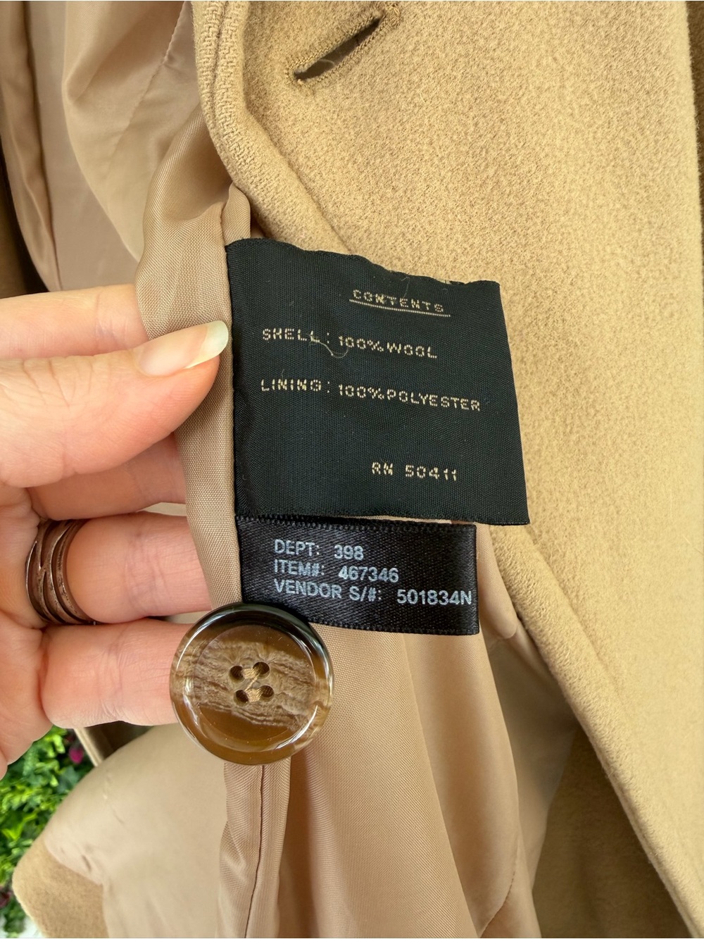 Fleet Street Wool Camel Tan 100% Wool Double Breasted Peacoat Jacket Size 6P - Picture 9 of 10